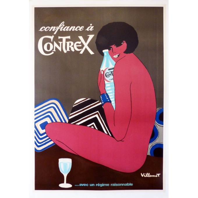An original french vintage poster of the brand Contrex, signed by Villemot. Elbé Paris.