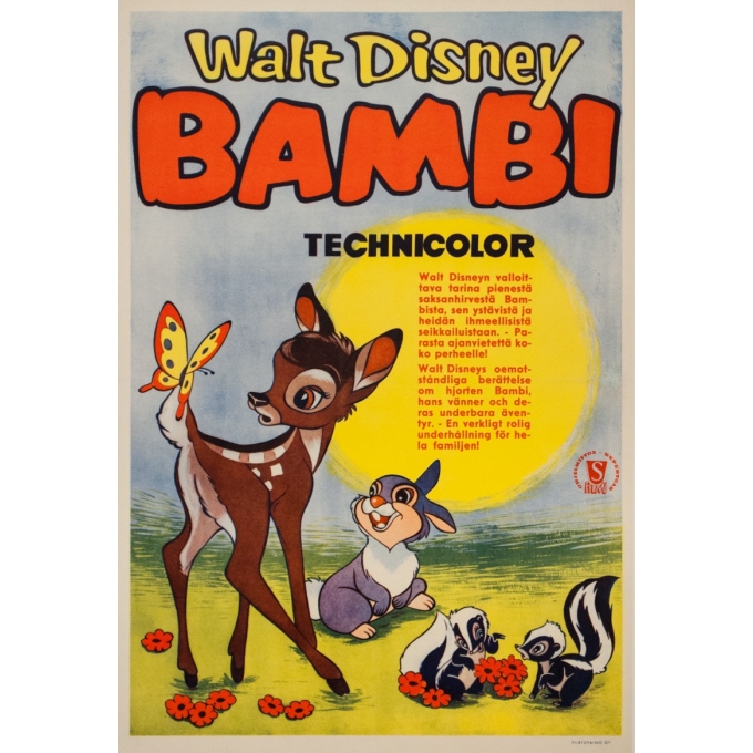 Affiche ancienne de cinéma - Circa 1980 - Bambi Scandinave - 60 par 41 cm