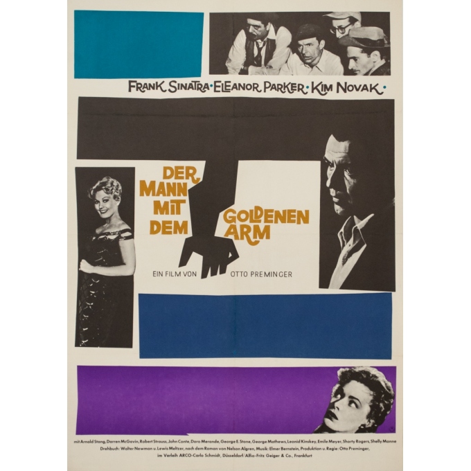 Affiche ancienne de cinéma - Saul Bass - Circa 1960 - L'Homme À La Main D'Or Allemagne - 84 par 60 cm