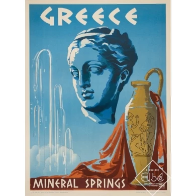 Vintage travel poster - Circa 1950 - Greece Mineral Springs - 31.7 by 23.6 inches