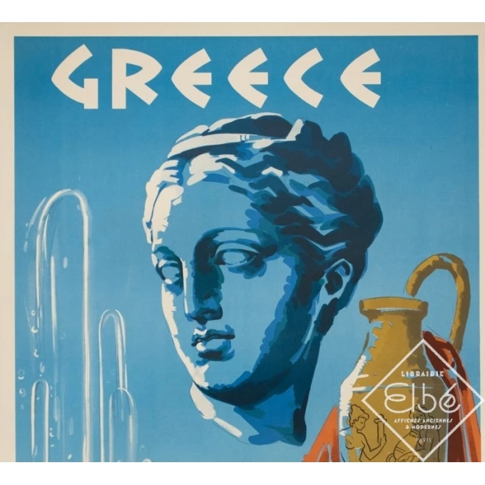 Vintage travel poster - Circa 1950 - Greece Mineral Springs - 31.7 by 23.6 inches - 2