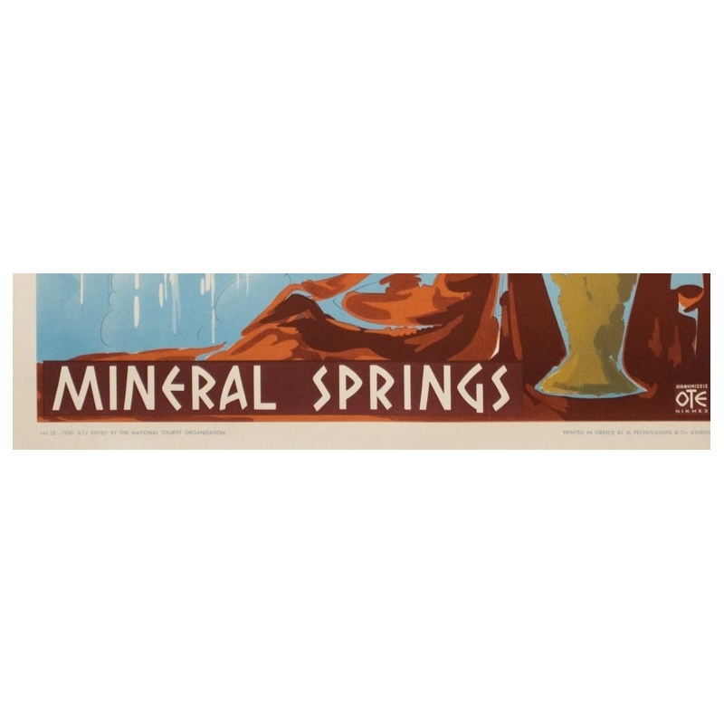 Vintage travel poster - Circa 1950 - Greece Mineral Springs - 31.7 by 23.6 inches - 4