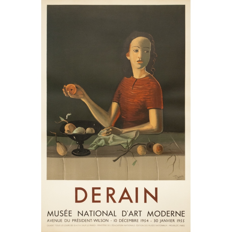 Affiche ancienne d'exposition - Derain - 1954 - Exposition Musée National D'Art Moderne- 74 par 47.5 cm
