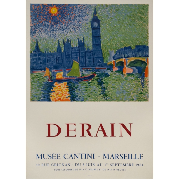 Affiche ancienne d'exposition - Derain - 1964 - Exposition Musée Cantini Marseille - 81 par 56.5 cm