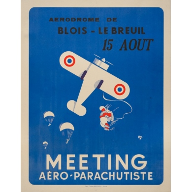 Affiche ancienne originale - Api - 1982 - Meeting Aéro Parachutiste Blois - 74 par 58 cm