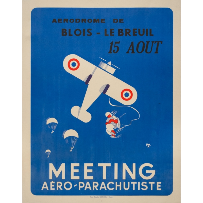 Affiche ancienne originale - Api - 1982 - Meeting Aéro Parachutiste Blois - 74 par 58 cm