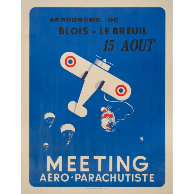 Affiche ancienne originale - Api - 1982 - Meeting Aéro Parachutiste Blois - 74 par 58 cm