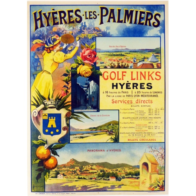 Affiche ancienne originale Hyères les Palmiers. Elbé Paris.