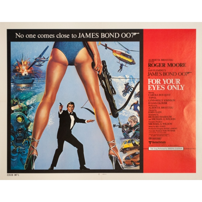 Affiche ancienne de cinéma - 1981 - For Your Eyes Only James Bond 007 - 71.5 par 56 cm