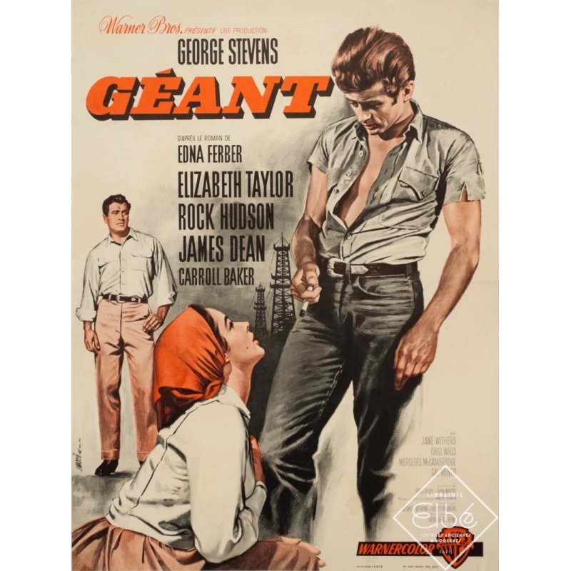 Original vintage movie poster - Jean Mascii - 1956 - Geant Giant James Dean - 29.9 by 22.8 inches
