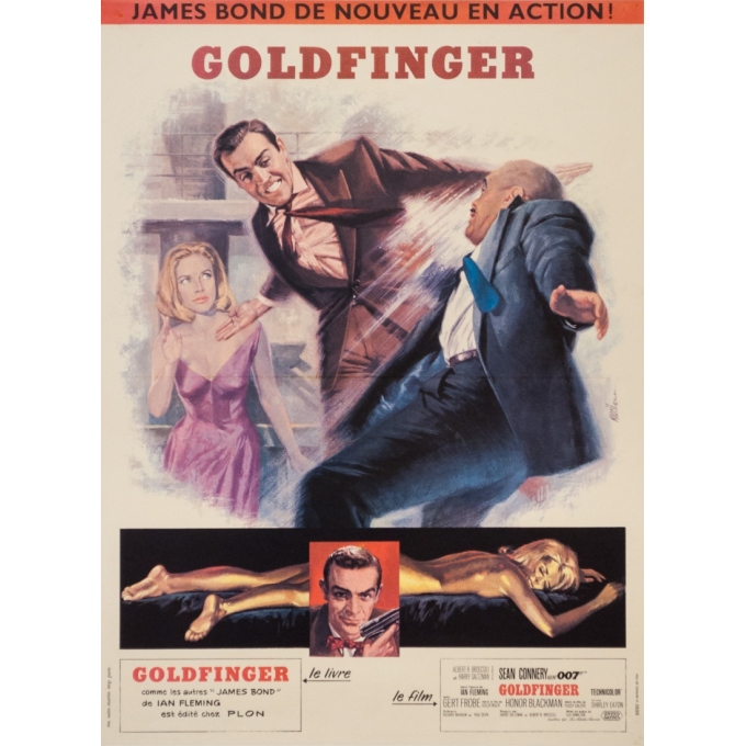 Affiche ancienne de cinéma - Jean masci - 1964 - Goldfinger James Bond 007  - 77.5 par 58 cm