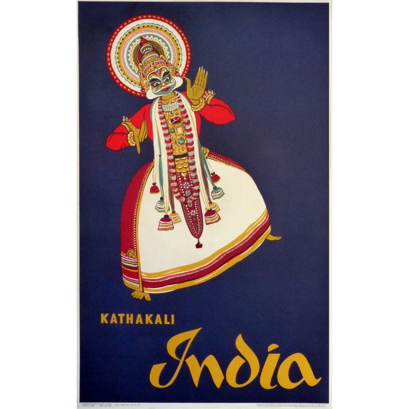 Original travel poster Kathakali India - 1958 - 39.76 by 24.80 inches