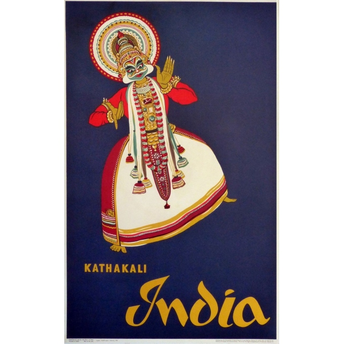 Affiche originale de voyage Kathakali India - 1958 - 101 par 63 cm