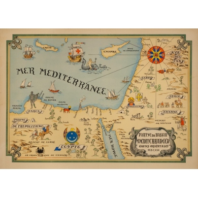 Vintage travel poster - Carte Partie Du Bassin Méditérraneen Côtes Orientales - 25.2 by 18.5 inches