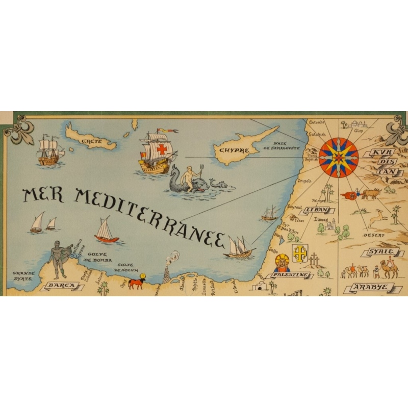 Vintage travel poster - Carte Partie Du Bassin Méditérraneen Côtes Orientales - 25.2 by 18.5 inches - 2