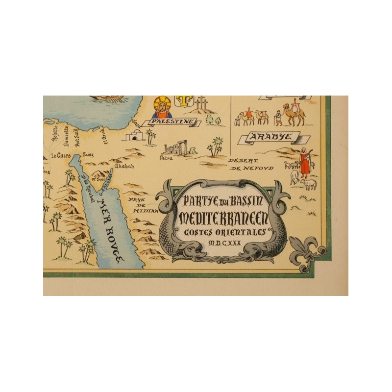 Affiche ancienne de voyage - Carte Partie Du Bassin Méditérraneen Côtes Orientales - 64 par 47 cm - 3