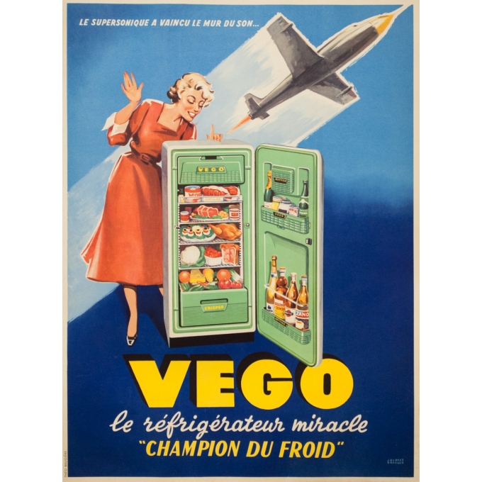 Affiche ancienne de publicité - Jacques Branger - Circa 1960 - Vego Le Réfrigirateur Miracle - 80 par 59 cm