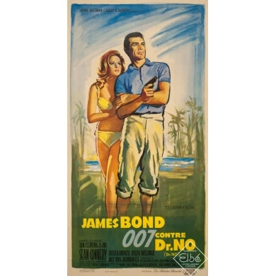 Affiche ancienne de cinéma - 1962 - James Bond Contre Dr No 007 Ursula Andress Sean Connery Petit Format - 76 par 40 cm