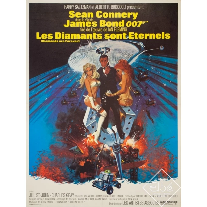 Affiche ancienne de cinéma - 1971 - James Bond Les Diamants Sont Eternels 007 - 80 par 60 cm