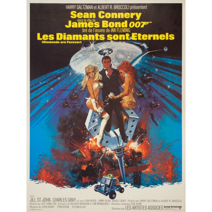 Original vintage movie poster - 1971 - James Bond Les Diamants Sont Eternels 007 - 31.5 by 23.6 inches