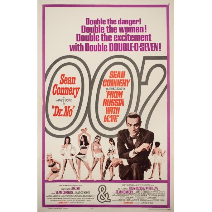 Original vintage movie poster - Circa 1965 - James Bond Sean Connery One Sheet Double 0 Seven Usa - 41.7 by 26.8 inches