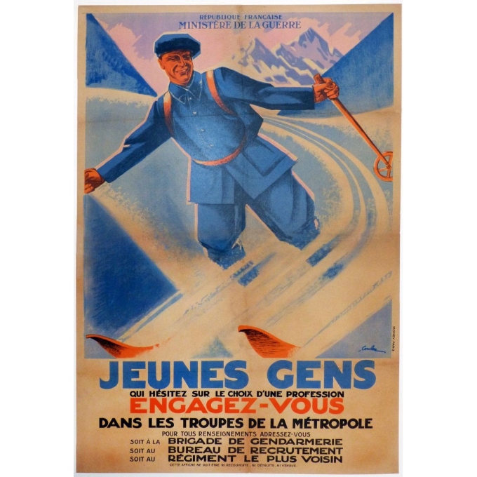 Affiche originale Jeunes gens engagez-vous dans les troupes de la métropole. Elbé Paris.