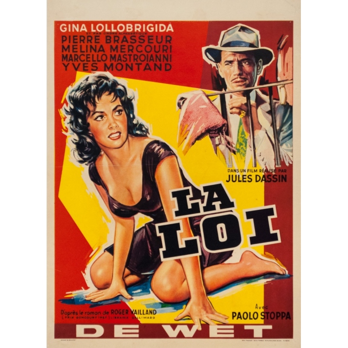 Affiche ancienne de cinéma - 1959 - La Loi Petit Format Jules Dassin Gina Lollobrigida Belge - 50 par 36.5 cm