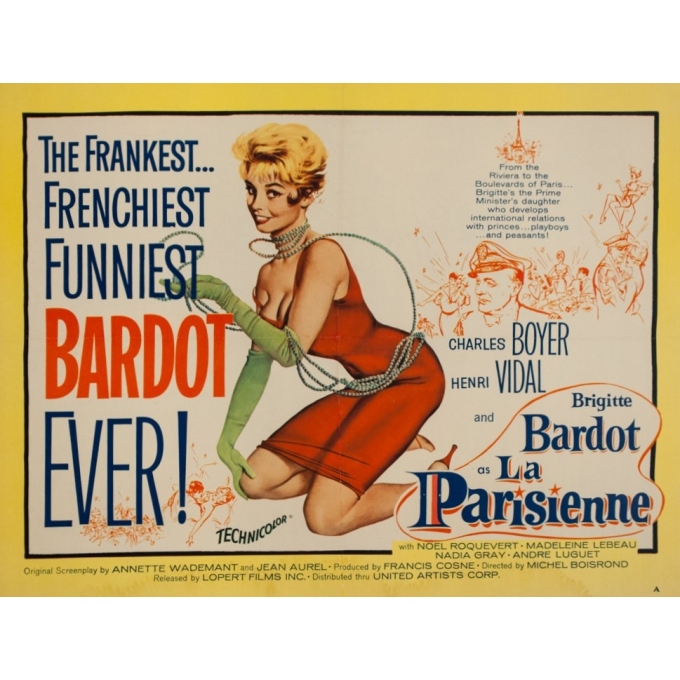 Original vintage movie poster - United artits corporation - 1958 - La Parisienne Usa Half Sheet Bardot - 28 by 21.6 inches - 2