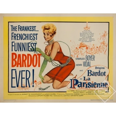Original vintage movie poster - United artits corporation - 1958 - La Parisienne Usa Half Sheet Bardot - 28 by 21.6 inches