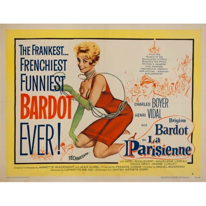 Original vintage movie poster - United artits corporation - 1958 - La Parisienne Usa Half Sheet Bardot - 28 by 21.6 inches