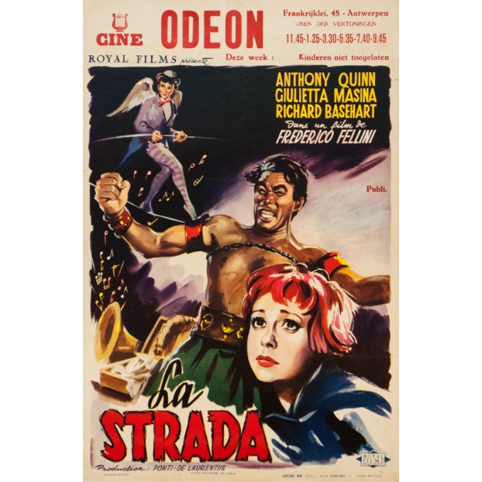 Affiche ancienne de cinéma - 1954 - La Strada Anthony Queen Frederico Fellini Petit Format - 55 par 34.5 cm