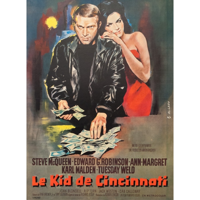 Original vintage movie poster - G. Allard - 1965 - Le Kid De Cincinnati Steve Mc Queen - 30.3 by 22.6 inches