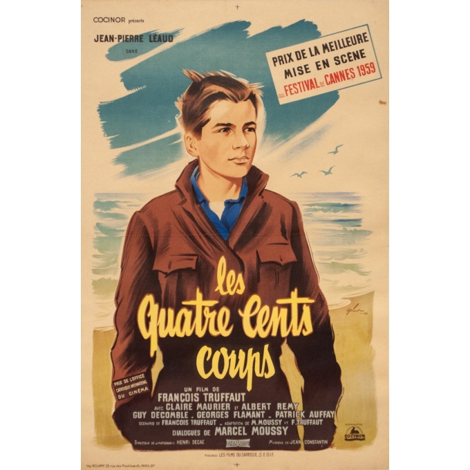 Affiche ancienne de cinéma - Grinson - 1959 - Les Quatre Cents Coups François Truffaut - 60 par 40 cm