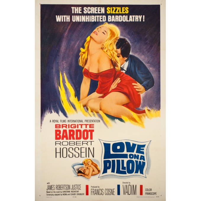 Affiche ancienne de cinéma - 1962 - Love On A Pillow Bardot Hossein Vadimone sheet - 105 par 63 cm