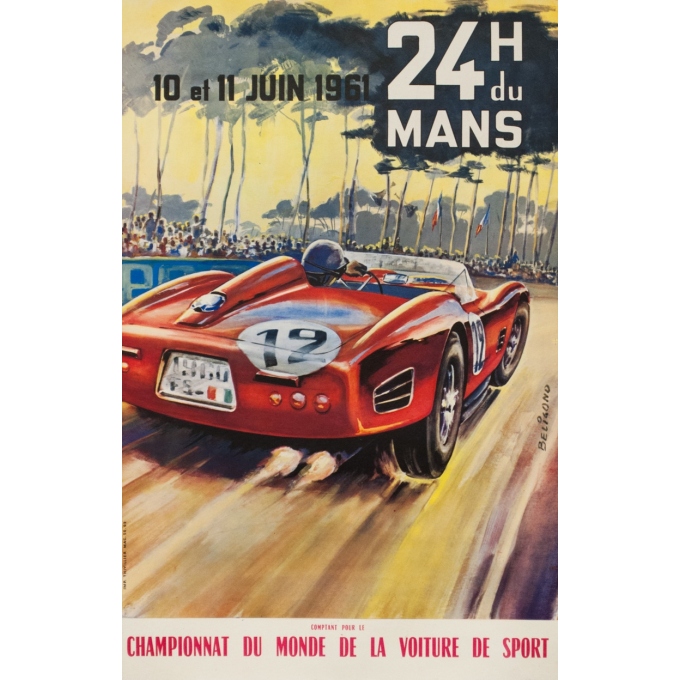 Affiche ancienne originale - Beligond - 1961 - Les 24 H Du Mans 1961 - 58 par 38 cm