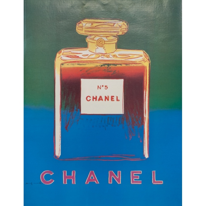 Affiche ancienne de publicité - Andy Warhol - 1997 - Chanel N°5 Vert Bleu 1997 - 73 par 56 cm