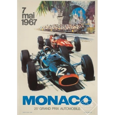 Affiche ancienne originale - Michael Turner - 1967 - Monaco 25E Grand Prix Automobile - 65 par 43 cm