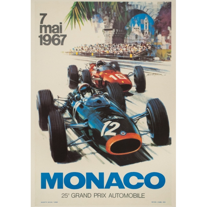 Vintage poster - Michael Turner - 1967 - Monaco 25E Grand Prix Automobile - 25.6 by 16.9 inches