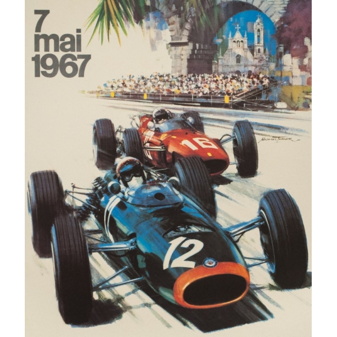 Affiche ancienne originale - Michael Turner - 1967 - Monaco 25E Grand Prix Automobile - 65 par 43 cm - 2