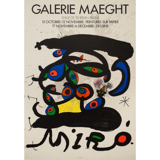 Affiche ancienne d'exposition - Miro - Exposition Galerie Maeght Peinture Dessin - 80 par 56 cm