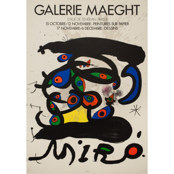 Vintage exhibition poster - Miro - Exposition Galerie Maeght Peinture Dessin - 31.5 by 22 inches