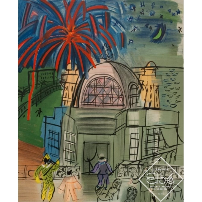Affiche ancienne d'exposition - Raoul Dufy - 1954 - Exposition Hommage Ville De Nice Feu D'Artifice - 70 par 49 cm - 2