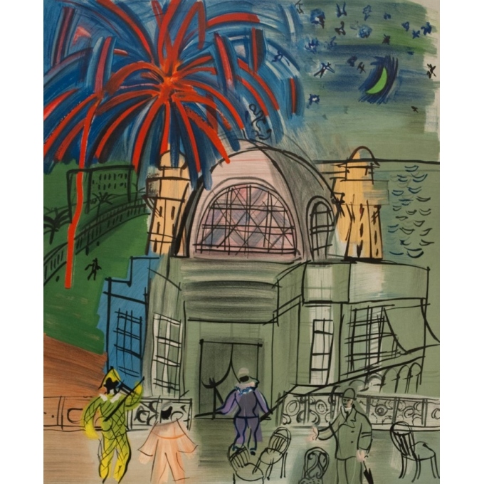 Affiche ancienne d'exposition - Raoul Dufy - 1954 - Exposition Hommage Ville De Nice Feu D'Artifice - 70 par 49 cm - 2