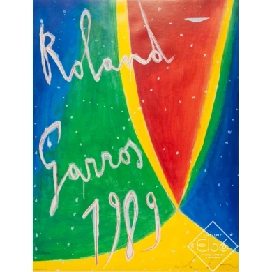 Affiche ancienne originale - Nicola de Maria - 1989 - Roland Garros 1989 - 74 par 57 cm