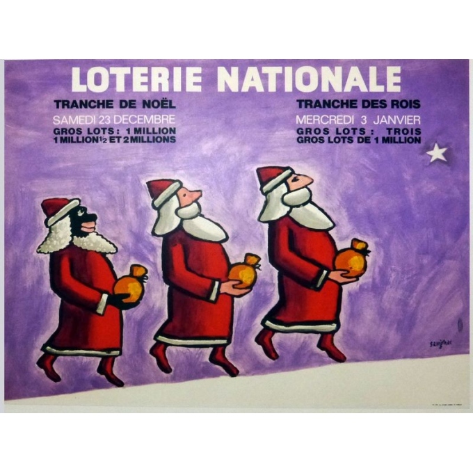 Original french vintage poster National lottery signed by Savignac. Elbé Paris.