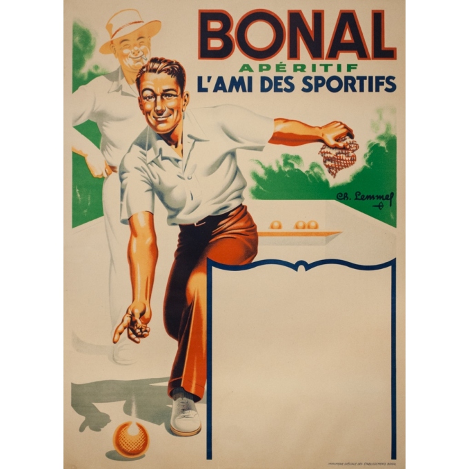 Affiche ancienne de publicité - CB.Lemmef - 1930 - Bonal Aperitif L'Ami Des Sportifs - 79 par 57 cm
