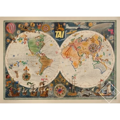 Affiche ancienne de voyage - Luc Marie Bayle - 1950 - Planisphère Tai - 78 par 56 cm