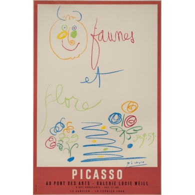 Affiche ancienne - Picasso - 1960 - Exposition Faunes et Flore Galerie Lucie Weill - 75 par 50 cm