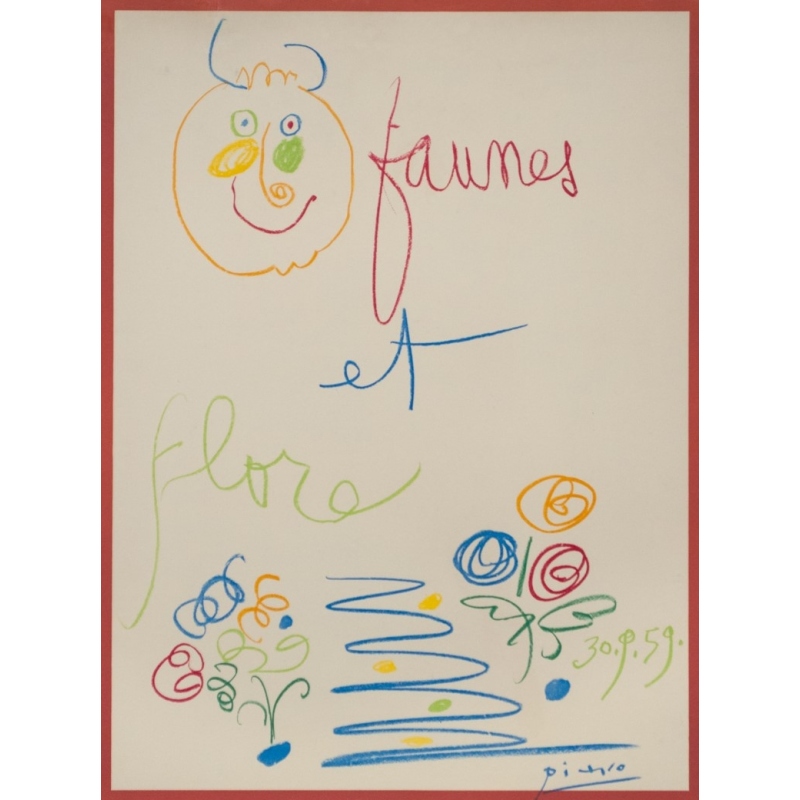 Vintage exhibition poster - Picasso - 1960 - Faunes et Flore Galerie Lucie Weill Au Pont Des Arts - 29.5 by 19.7 inches - 2