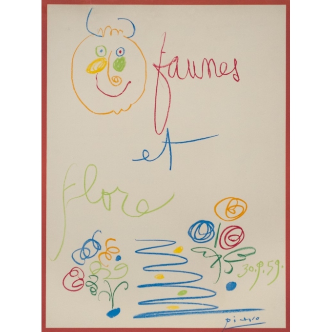 Affiche ancienne - Picasso - 1960 - Exposition Faunes et Flore Galerie Lucie Weill - 75 par 50 cm - 2